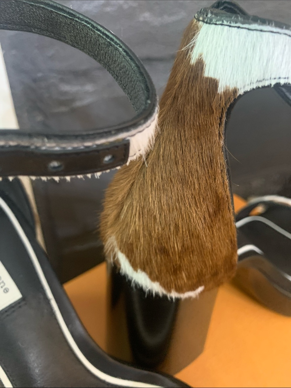 rag & bone matrix Black White and Brown Haircalf Block Heel Sandals - Picture 5 of 12